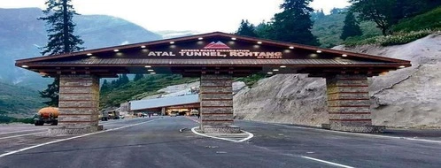 Road towards the Atal Tunnel in the Himalayas