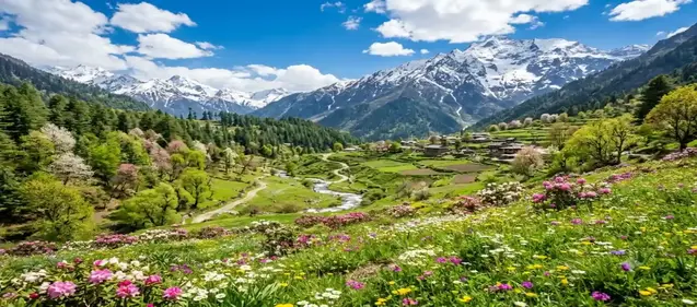 Scenic view of Manali valley during a seasonal transition